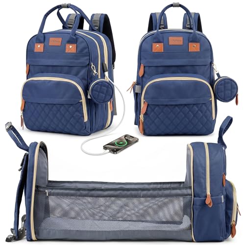 Diaper Bag Backpack with Changing Station | 600D Oxford Waterproof Baby Bag for Mom & Dad | Large Baby Diaper Bag Boy Girl | 16 Pockets, USB Charging Port, Foldable Pad - color: Blue