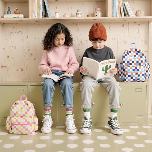 STEAMEDBUN Kids Backpack for Boys Girls 5-8, 15inch Girls Boys Backpacks Kindergarten - color: Pink Checkerboard, size: SMALL-15"H(fit folder)