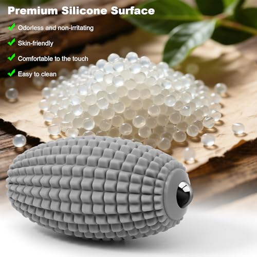 HODEMI Electric Vibrating Massage Roller, Handheld Muscle Massager with Ball-Shaped Rolling Head, 3 Speed Rechargeable Silicone Massager for Muscle Relaxation at Gym, Office & Travel (Gray) - color: Gray