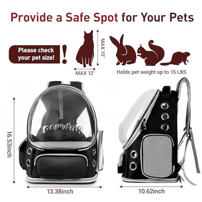 Cat Backpack Carrier with Large Space Bubble Window, Airline Approved Breathable Pet Carrier for Small Dogs Cats up to 15lbs, Foldable for Travel Hiking & Outdoor Use - color: Black