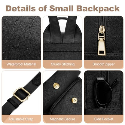 SYTRAH Mini Backpack Purse for Women, Causal Small Backpack with Built-in RFID Wallet & 11" Tablet Sleeve, Stylish Travel Daypack for Daily Black - color: Black