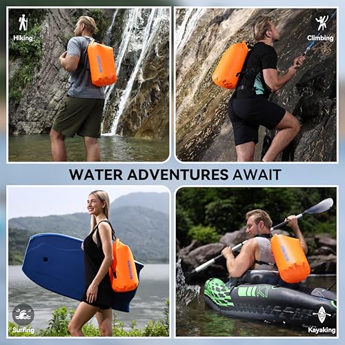 MARCHWAY Floating Waterproof Dry Bag Backpack, Roll Top, 5L/10L/20L/30L/40L - color: Deep Orange, size: 10L