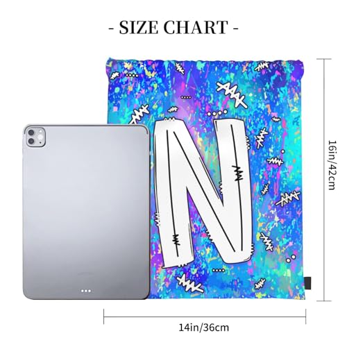 Drawstring Backpack Bag Sport Gym Sackpack Initial Blue Draw String Cinch Bags Bulk String Backpack Storage Bag for Women Men Letters N - color: Letters N
