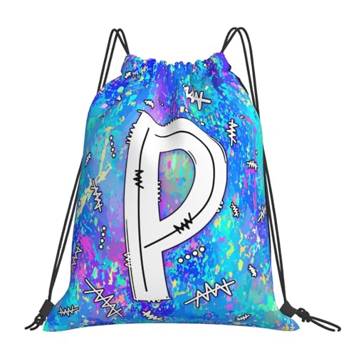 Drawstring Backpack Bag Sport Gym Sackpack Initial Blue Draw String Cinch Bags Bulk String Backpack Storage Bag for Women Men Letters P - color: Letters P