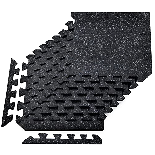 Yes4All 20, 24 Sq Ft Interlocking Exercise Heavy Duty 100% Rubber Mats - Interlocking Floor Mats for Gym Equipment - Multipurpose Interlocking Floor Tiles - color: Blue Dot, style: 20SQFT