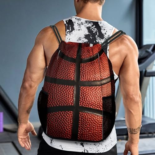 Basketball Drawstring Backpack Gym Bag With Shoe Compartment String Bag Sport Beach Swimming Sackpack For Women Men - color: Basketball