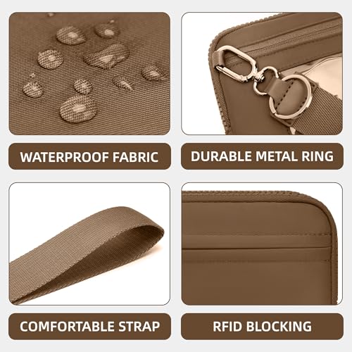 FODOKO Wristlet wallets for women Nylon Quilted Wallet with 4 Zippers,Travel Credit Card,Holder Cell Phone Organizer - color: Brown2