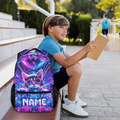 Boys Backpack Gaming Backpacks Personalized Name for Kids Toddler, Large Capacity Cat Bookbag for School Travel Outdoor - color: Pink