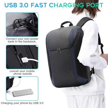 BANGE Smart Business Laptop Backpack Waterproof can fit 15.6-17.3 Inch Laptop with 3.0 USB charging port for men and women - color: Blue
