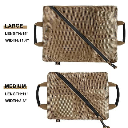 PETAC GEAR Tactical Storage Mesh Pouch Set,Insert Modular Utility Admin Pockets,Travel Organizer EDC Bag - color: Coyote Brown-BK