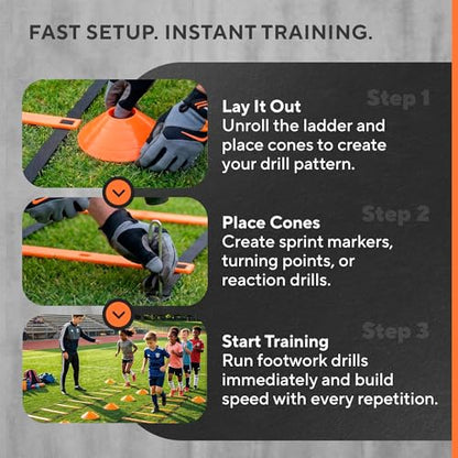 Agility Ladder Set, 12-Rung Speed Ladder + Training Cones, Soccer Training Equipment, Footwork Drills Kit, Speed & Agility Equipment, Football Practice Equipment, Basketball Gear - color: Bright Orange