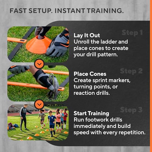 Agility Ladder Set, 12-Rung Speed Ladder + Training Cones, Soccer Training Equipment, Footwork Drills Kit, Speed & Agility Equipment, Football Practice Equipment, Basketball Gear - color: Bright Orange