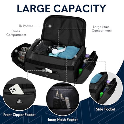 Haimont Foldable Duffel Bag Backpack with Shoe Compartment Water Resistant Large Travel Duffle Bag for Men Women to Hiking Camping Gym Sports, 50L, Upgrade, Black - color: Black