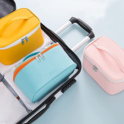 Meiyuuo Makeup Bag Large Cosmetic Bags for Women Girls Cute Travel Zipper Pouch Toiletry Organizer for Beauty Essentials Waterproof (Yellow) - color: Bright Yellow