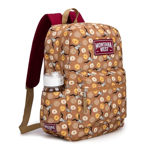 Montana West Backpack for Women Men 2 PCS Lightweight College Bookbags Casual Daypack Backpacks for Commute & Travel - color: Western Brown