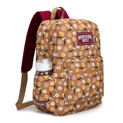 Montana West Backpack for Women Men 2 PCS Lightweight College Bookbags Casual Daypack Backpacks for Commute & Travel - color: Western Brown