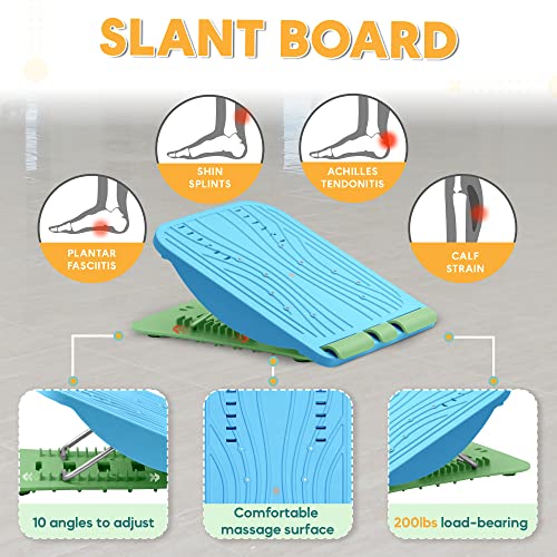 3-in-1 Adjustable Incline Slant Board for Calf Stretching Ankle, Foot Massage, 10 Changeable Levels Rocker Board for Plantar Fasciitis Physical Therapy Equipment – Blue