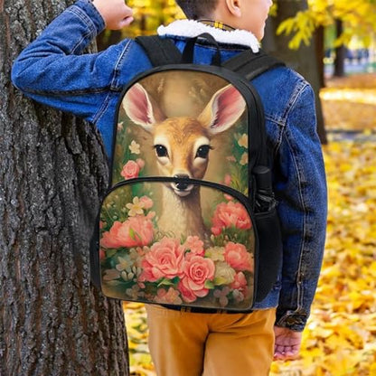 Talayituse Deer Flower Print School Backpack Bookbag Casual Backpack Student Backpack for Students Travel Hiking Camping Daypack with Front Zipper Pocket - color: Deer Flower