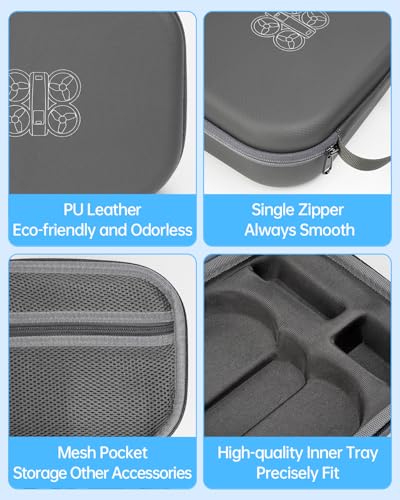 LKTOP Neo Carrying Case for DJI Neo (No RC) Accessories, PU Leather Storage Bag Waterproof Travel Handbag Protective Hard Case, Compatible with DJI Neo Drone, Battery, Charger, Propellers (9×7×3 In)
