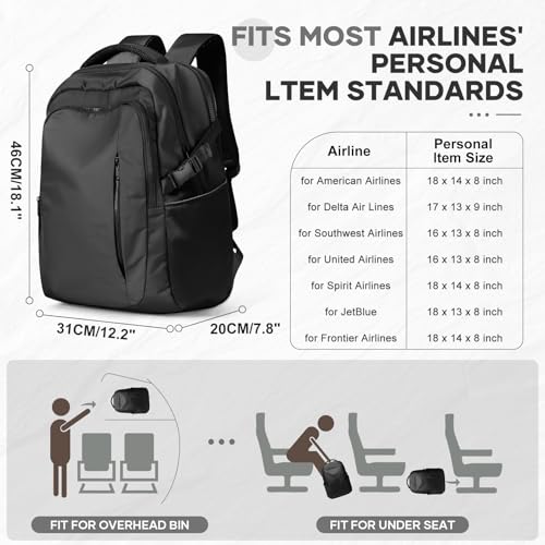 suwasp Large Travel Backpack for Women Men Mochila Airline Approved Carry On Personal Item Backpack Bag Frontier Airlines Personal Item Travel Bag Flight Approved Luggage Backpack - Black - color: Black, size: Large