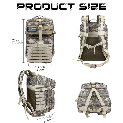 WOLT | Military Tactical Backpack for Men, Large Army 3 Day Assault Pack with MOLLE Bag for Hiking Survival Gear, Range Bag (CamouflageGrey) - color: Camouflagegrey