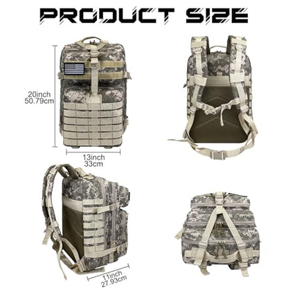 WOLT | Military Tactical Backpack for Men, Large Army 3 Day Assault Pack with MOLLE Bag for Hiking Survival Gear, Range Bag (CamouflageGrey) - color: Camouflagegrey