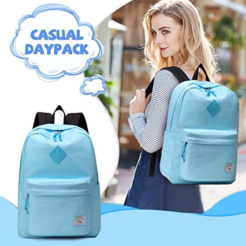 Kasqo School Backpack for Teen Girls Boys, 17.3L Lightweight Bookbag - color: Light Blue