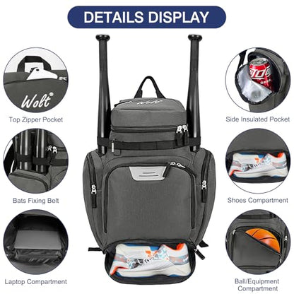 WOLT Basketball Bag Backpack with Separate Ball Compartment and Shoes Pocket, Gym Bags for Men, Large Sports Bag for Basketball, Soccer, Volleyball, Baseball - color: Lightgrey