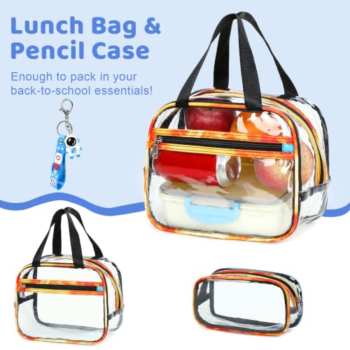 ACESAK Clear Backpack for Boys Girls - 3 Pcs Clear Heavy Duty with Lunch Bag - See Through Backpack Stadium Approved for Kids Middle High College School (Flame) - color: Flame