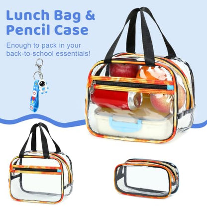 ACESAK Clear Backpack for Boys Girls - 3 Pcs Clear Heavy Duty with Lunch Bag - See Through Backpack Stadium Approved for Kids Middle High College School (Flame) - color: Flame