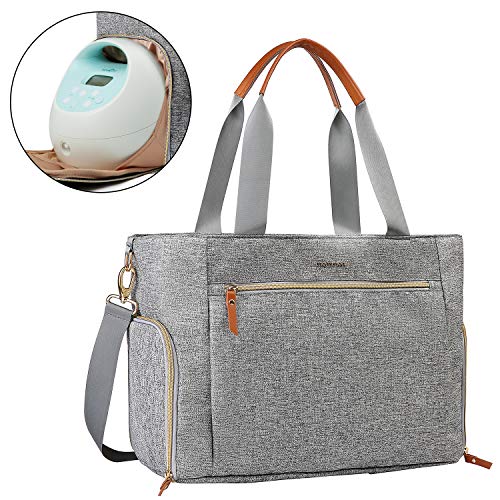 mommore Breast Pump Bag Diaper Tote Bag with 15 Inch Laptop Sleeve Fit Most Breast Pumps Like Medela, Spectra S1,S2, Evenflo - color: Grey