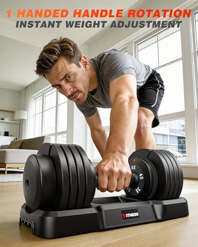 Adjustable Dumbbells Set of 2, 1 Hand Adjustable Weights Dumbbell Set and Workout Bench, 25/55/80lb Pair Weight Set For Home Gym Suit both Men and Women, Compact for Small Space Apartment Room - color: Classic-55lbs-Gray Dumbbells+Bench