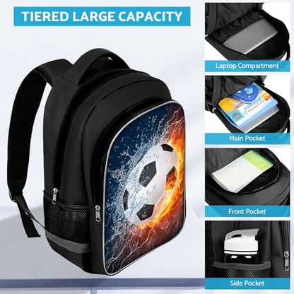 TILYTADLY School Backpack for Boys - Soccer Boys Backpack for Kids Children Teens Elementary Middle School - Students Bag for Ages 6-18,17″Bookbag Multifunctional Large Capacity - color: Soccer-08-backpack Only