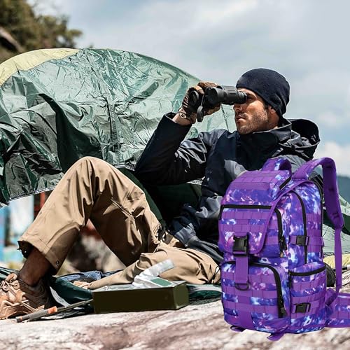 50L Military Tactical Backpack 3 Day Assault Pack Molle Daypack Hiking Backpack for Men and Women - color: Purpletie-dye