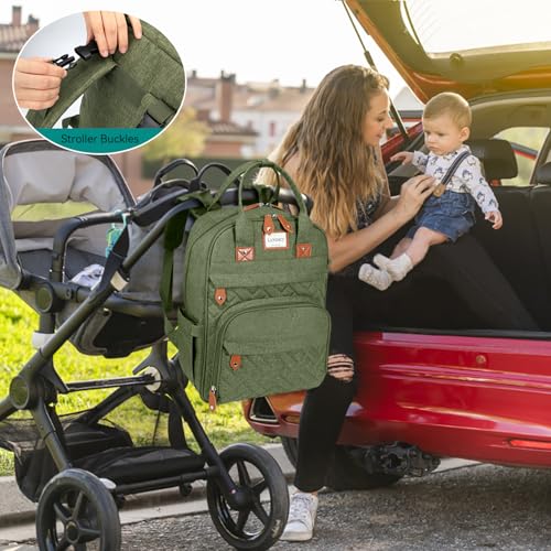 LANDICI Diaper Bag Backpack, Multifunction Baby Diaper Bags with Changing Pad, Stroller Straps & Pacifier Case, Travel Essentials Back Pack for Mom Dad Boy Girl, Large Capacity, Waterproof, Army Green - color: Army Green