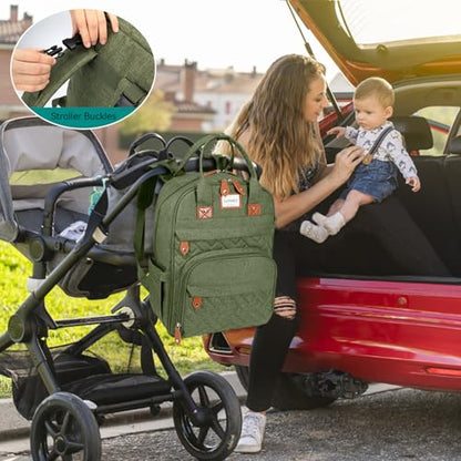 LANDICI Diaper Bag Backpack, Multifunction Baby Diaper Bags with Changing Pad, Stroller Straps & Pacifier Case, Travel Essentials Back Pack for Mom Dad Boy Girl, Large Capacity, Waterproof, Army Green - color: Army Green