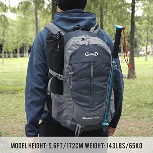 G4Free 35L Hiking Backpack Water Resistant Outdoor Sports Travel Daypack Lightweight with Rain Cover for Women Men (Navy Blue) - color: Grey / Blue