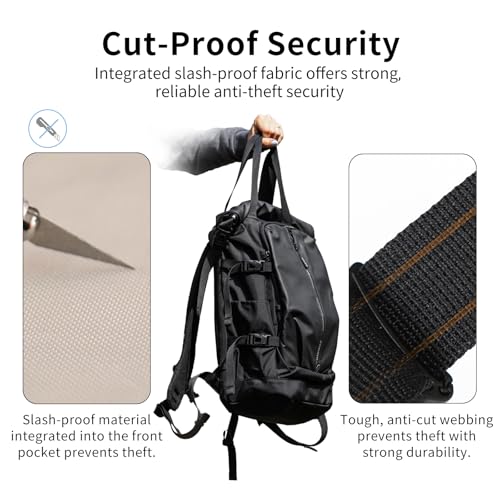 Rolltop Backpack, Travel Rucksack for Men Women, Anti Theft Backpacks with 15.6-inch Laptop Compartment, Waterproof Casual Daypack for Work, Business, Commuter and College - color: Black