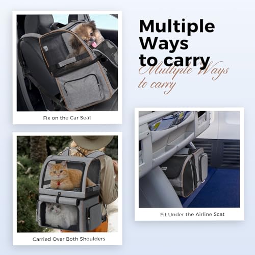 Double Cat Backpack Carrier for 2 Cats, Double-Compartment Pet Carrier Backpack for Two Small Cat or One Medium Cat, Cats Carrier Backpack Dog Carrier Backpack Fits Up to 24 Lbs,Grey - color: Grey