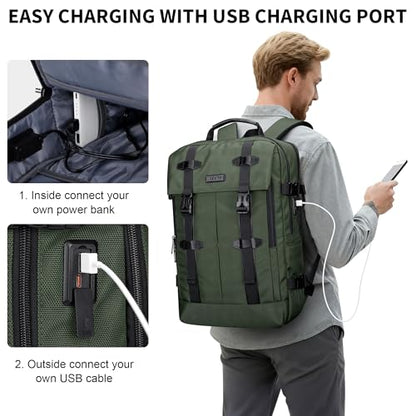 WITZMAN Travel Laptop Backpack for Men Fit 16 inch Computer Carry-on Airline Approved with USB Charging Port(B716 Army Green) - color: Army Green