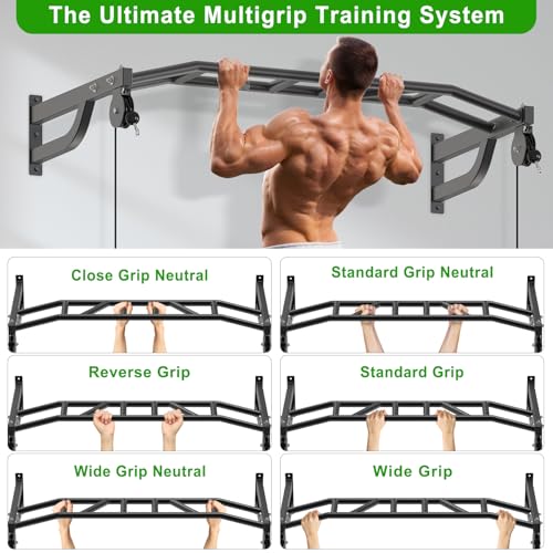SELEWARE 48'' Heavy Duty Pull Up Bar Wall Mount Multi-function Chin up Bar with Home Gym Cable Pulley System LAT Pulldown Workout Attachments Heavy Bag Hanger - color: C. Black Pull Up Bar with Cable Pulley System