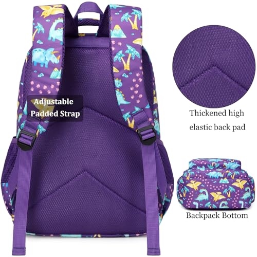 JIANYA School Backpack for Boys and Girls Elementary Children's School Bag Kids Backpack with Lunch Box - color: Dinosaur/ Purple