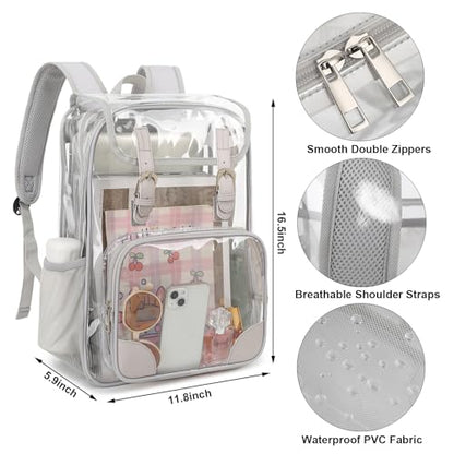 Fuyicat Clear Backpack Heavy Duty PVC Transparent Girls Kids School Backpacks Stadium Approved See Through College Bookbag for Women (Light Grey), Large - color: Light Grey