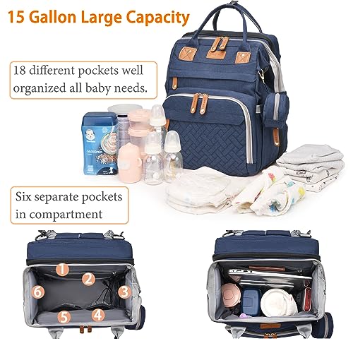 Astro alan Baby Diaper Bags with Changing Station, Waterproof Diaper Bag Backpack for Moms Dads with USB Charging Port, Baby Shower Gifts, Large Capacity diaper backpack, Blue - color: Blue