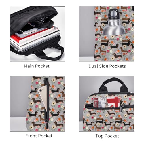 Lightweight Daypack Dachshund Dog Floral, Stands Upright, Padded Laptop Sleeve, for Commuters & Travel - color: Picture (826)