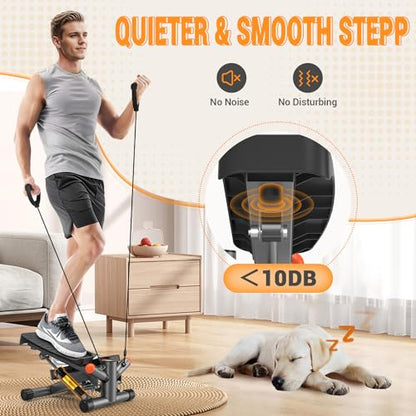 Steppers for Exercise at Home,Adjustable Height Mini Stepper with Resistance Bands,Stair Stepper with 350lbs Loading Capacity,Twist Stepper for Full Body Workout (Included Mat)