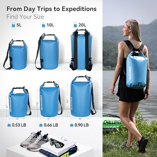 MARCHWAY Floating Waterproof Dry Bag Backpack 5L/10L/20L/30L/40L, Roll Top Sack Keeps Gear Dry for Kayaking, Rafting, Boating, Swimming, Camping, Hiking, Beach, Fishing - color: Light Blue, size: 5L
