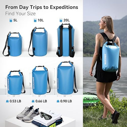MARCHWAY Floating Waterproof Dry Bag Backpack 5L/10L/20L/30L/40L, Roll Top Sack Keeps Gear Dry for Kayaking, Rafting, Boating, Swimming, Camping, Hiking, Beach, Fishing - color: Light Blue, size: 5L