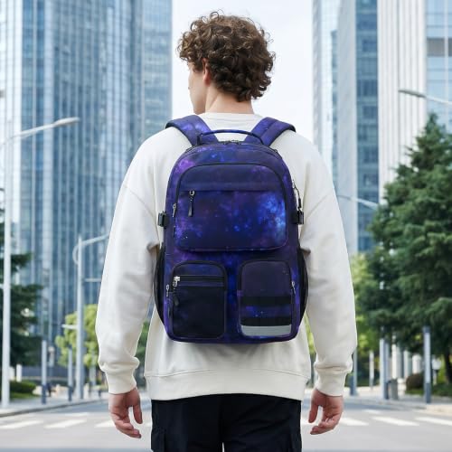 Lohol Water Resistant Backpack with Multifunctional Pockets for Teens, Durable Bookbag fits 15.6 inch Laptop for School Travel College, 25L (Black Purple Galaxy) - color: Black Purple Galaxy