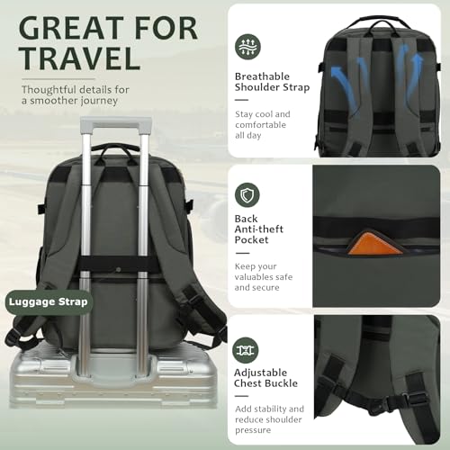 EMPSIGN 40L Travel Backpack for Women & Men, Airline Approved Carry On Backpack, TSA Personal Item Bag Waterproof, Overnight Weekender Essentials Backpacks for Business fits 17" Laptop, Army Green - color: Beige/Army Green/Black